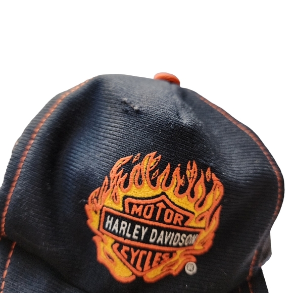 HARLEY DAVIDSON x VINTAGE 80's flame emblem trucker hat mesh cap baby - Picture 7 of 10
